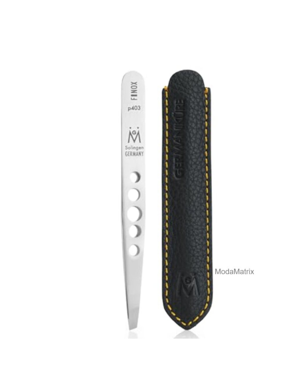 Perforated Slanted Tweezers FINOX German Steel Leather Case Precision Grooming